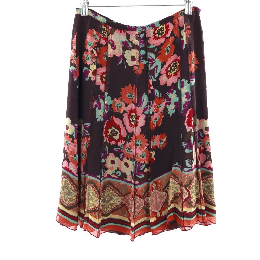 Sunny Leigh Silk Skirt Womens 4 Brown Dark Feminine Bohemian Boho Y2K‎ Flowy